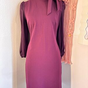 Calvin Klein Plum Long-Sleeve Tie-Neck Dress
